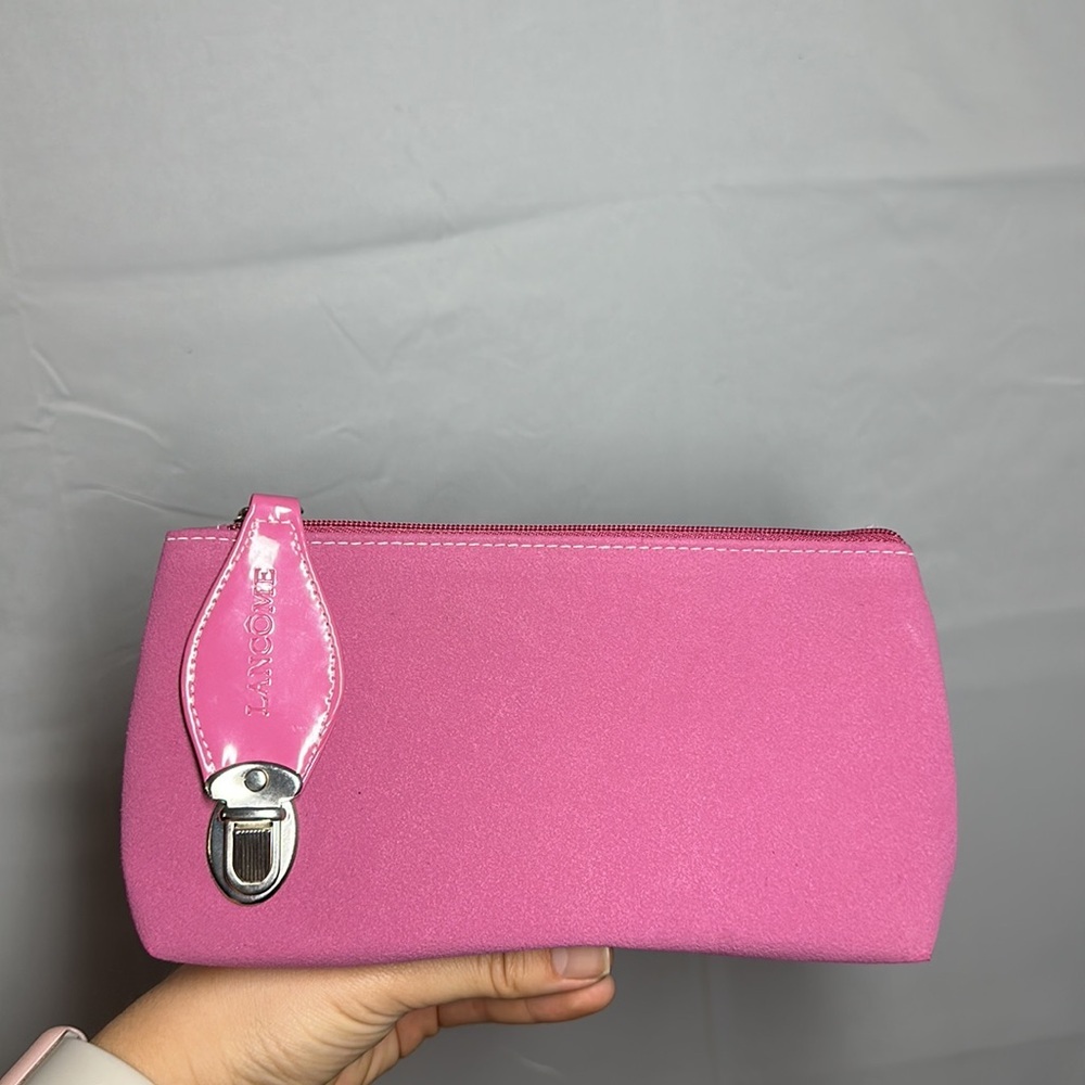 Lancome Pink Suede & Leather Makeup Bag